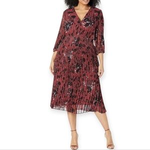 {Taylor} Women's Floral Chiffon V-Neck Pleated Dress - Size 16W